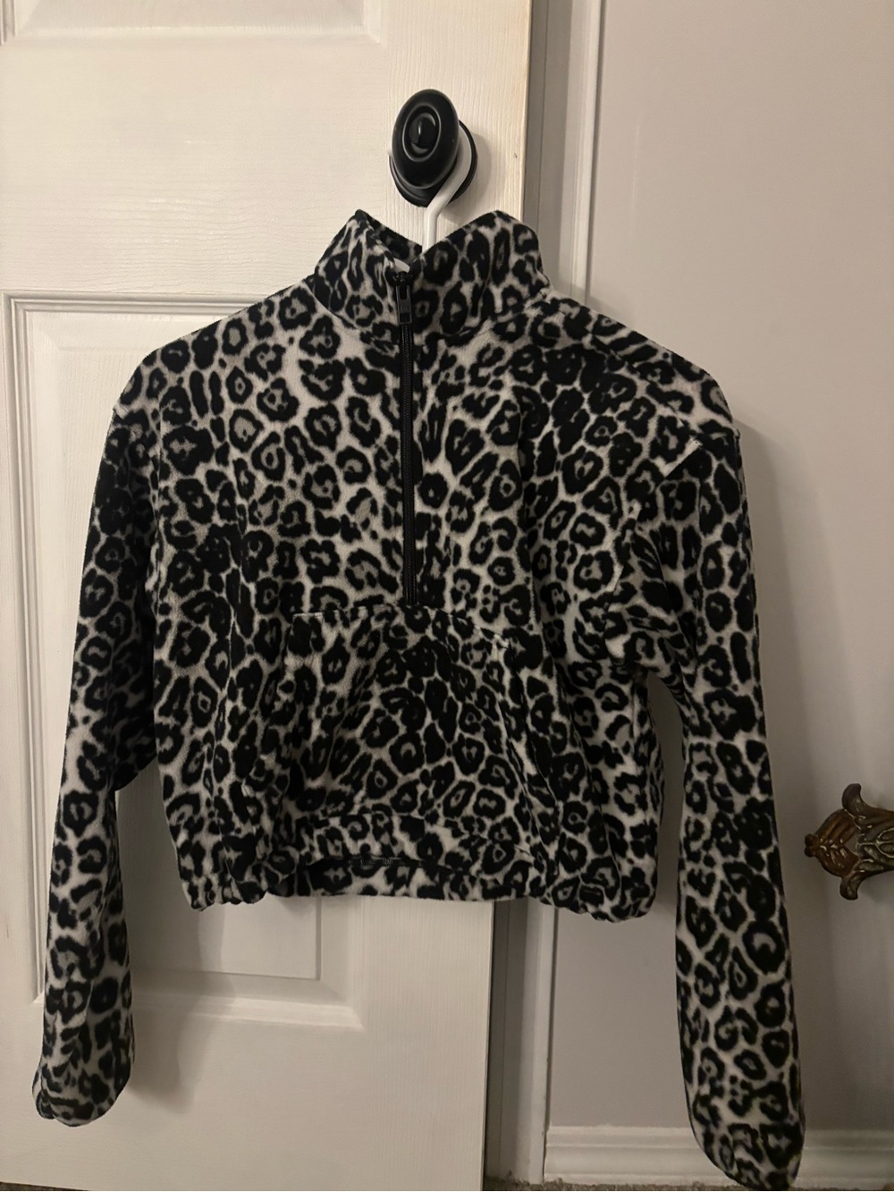 TNA Black & White Leopard Print Fleece Half-Zip Pullover